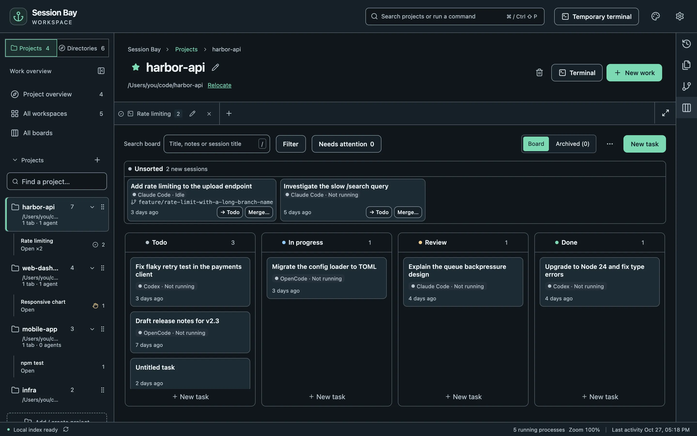 A project board with tasks grouped into configurable columns